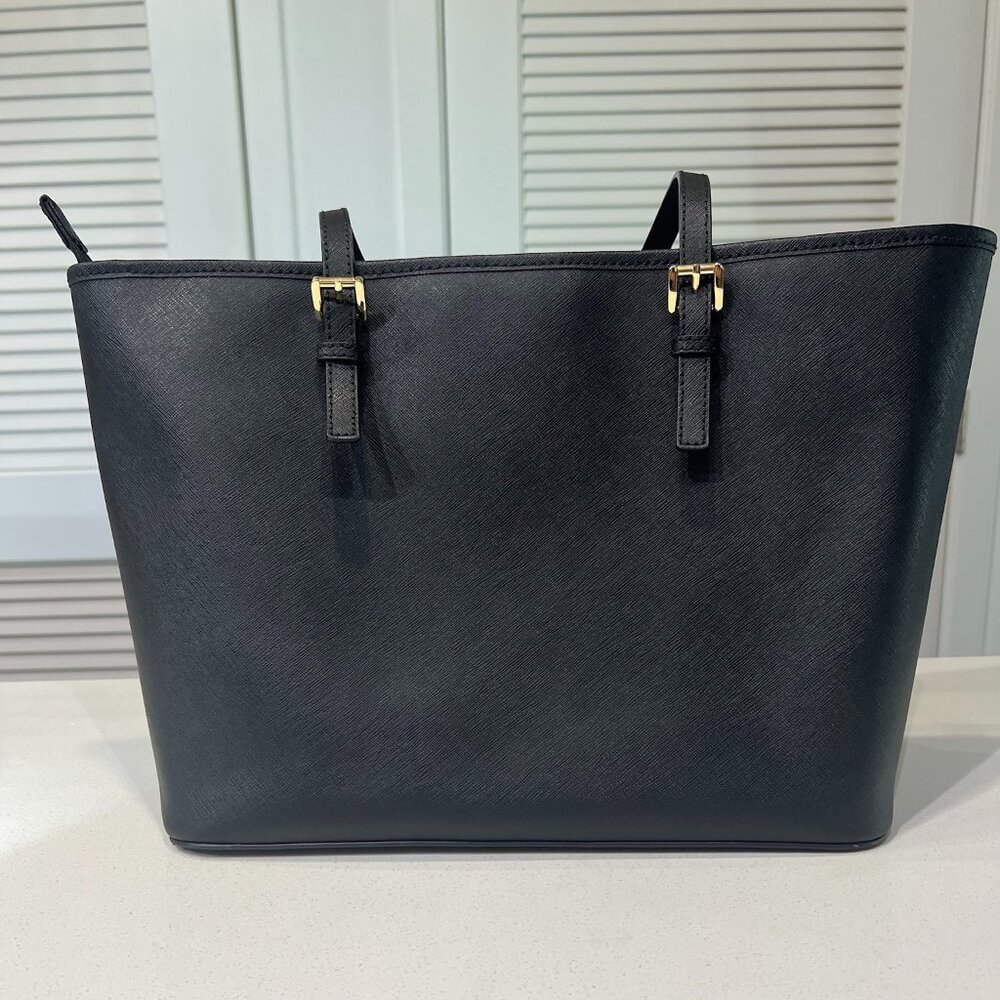 Authentic Michael Kors Jet Set Travel Saffiano Leather Top-Zip Tote Bag Black - Picture 4 of 15